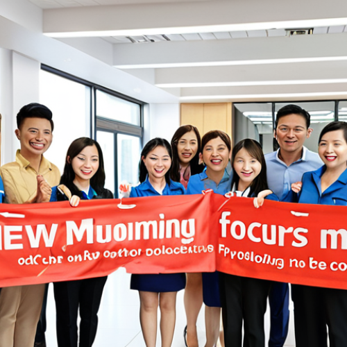 ** A vibrant onboarding scene. New employees are warmly welcomed with "Chào Mừng" banners and receiving company swag. They are surrounded by smiling colleagues in a modern office, symbolizing a positive and inclusive start. Focus on capturing the feeling of belonging and excitement.

**