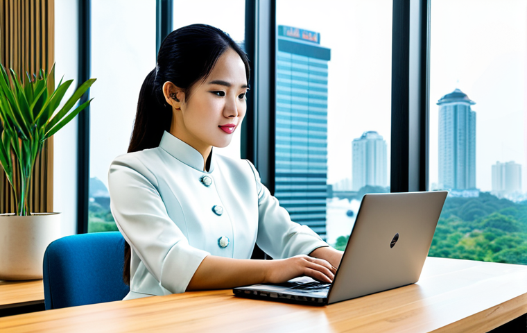 Modern Office Scene**
"A professional young businesswoman in a *áo dài* (traditional Vietnamese dress) made of a modern fabric, working on a laptop in a bright, contemporary co-working space in Ho Chi Minh City. Large windows with city views in the background. Safe for work, appropriate content, fully clothed, modest clothing, professional, perfect anatomy, natural proportions, high-quality render, realistic lighting."
**