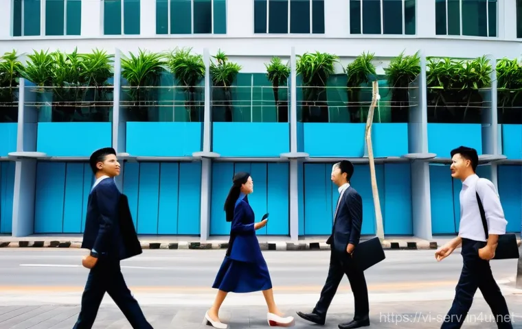 서비스관리사와 성공적인 직무 전환 사례 - **Prompt:** A vibrant, panoramic shot of a bustling modern urban landscape in Vietnam, showcasing a ...