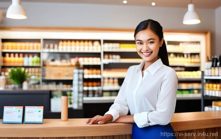 서비스관리사와 품질 관리 사례 - **Prompt 1: Exemplary Customer Service in a Vibrant Retail Setting**
"A bright, clean, and moder...