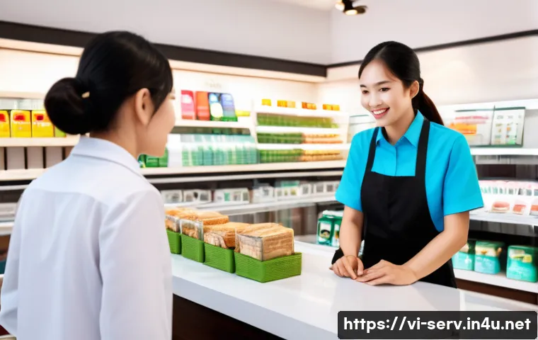 서비스관리사와 성공 사례 연구 - A modern Vietnamese retail store interior bustling with diverse customers interacting warmly with at...