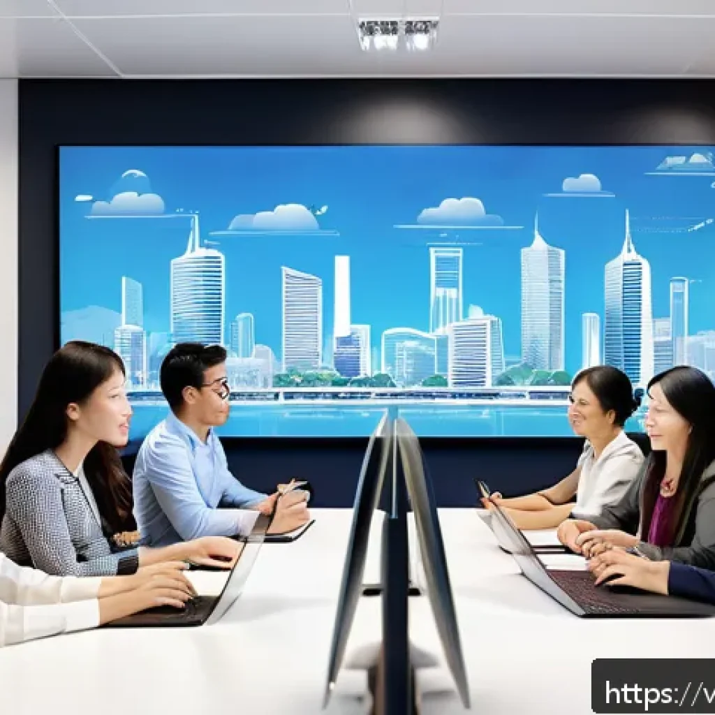 서비스관리사와 자기계발 전략 - A modern Vietnamese office environment showing a diverse team of professionals engaging in a digital...