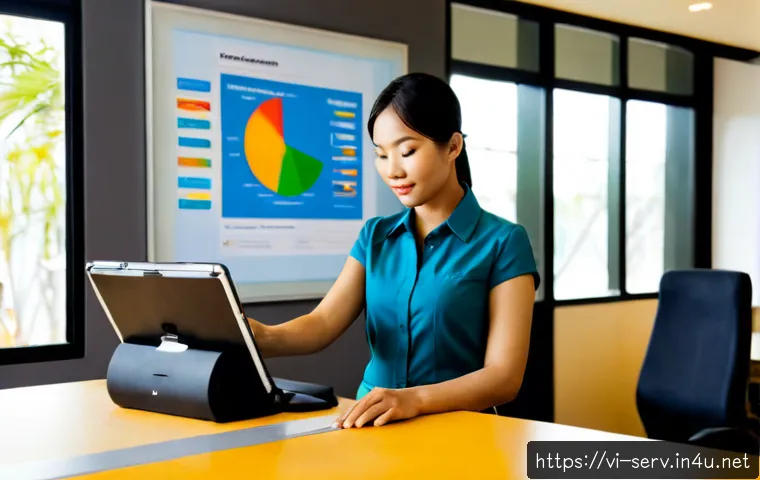 Home 17 서비스관리사와 고객 만족도 점검 도구 - Photorealistic Vietnamese customer service manager in a neat modern office, reviewing customer satis...